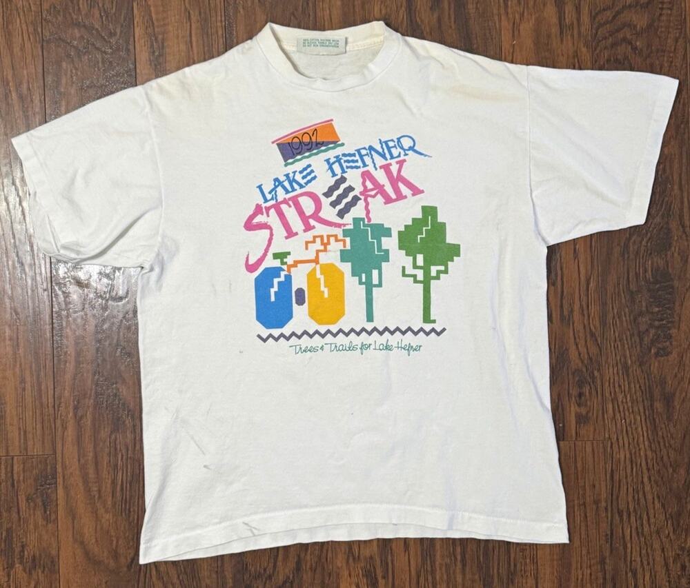 Vintage 1992 Lake Hefner Streak Oklahoma City Cycling T Shirt Single Stitch XL
